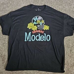 Cerveza Modelo Black Size 4XL Sugar Skull Neon Sign Short Sleeve Beer Shirt